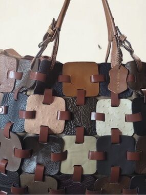 Beautifully designed Patchwork Leather Tote Bag - Brown Multi